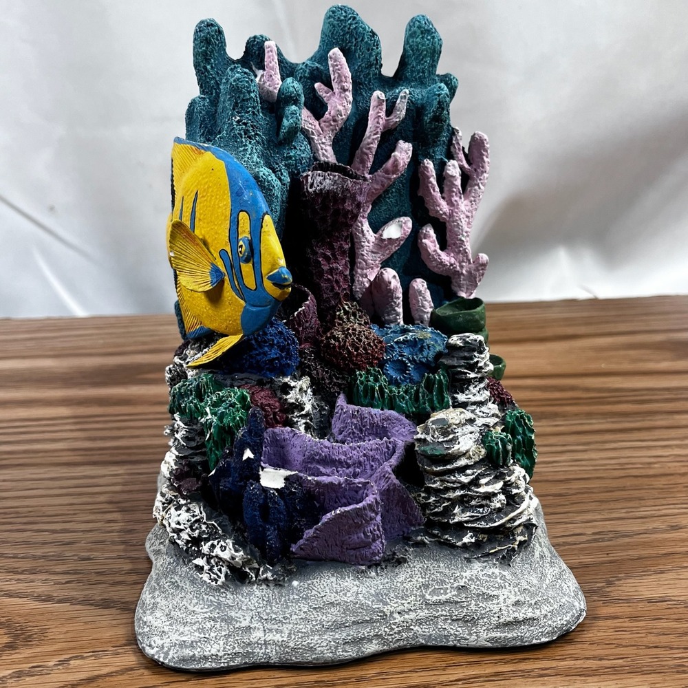 Aquarium Ornament Coral Reef Fish Hideaway Blue Yellow Angelfish